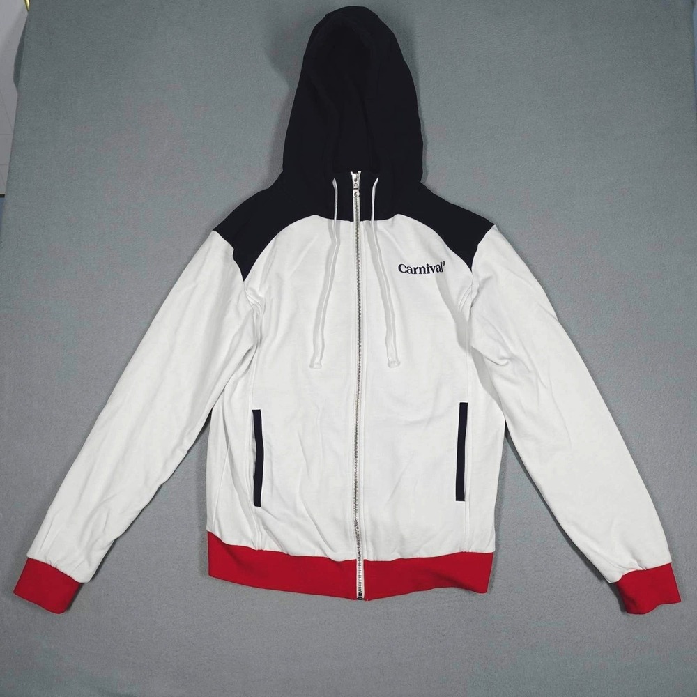 Carnival Hoodie Mens M White 50th Birthday Colorblock Cruise Sweatshirt Full Zip